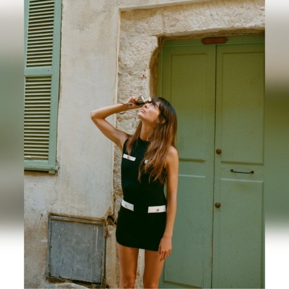 Zara Black Mini Dress with White Accent Tabs